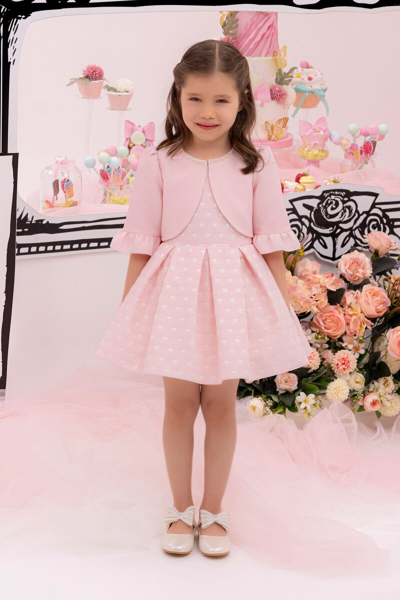 Powder Heart Jacquard Girl Child Bolero Dress 6-24 MONTH 34180PR - 9