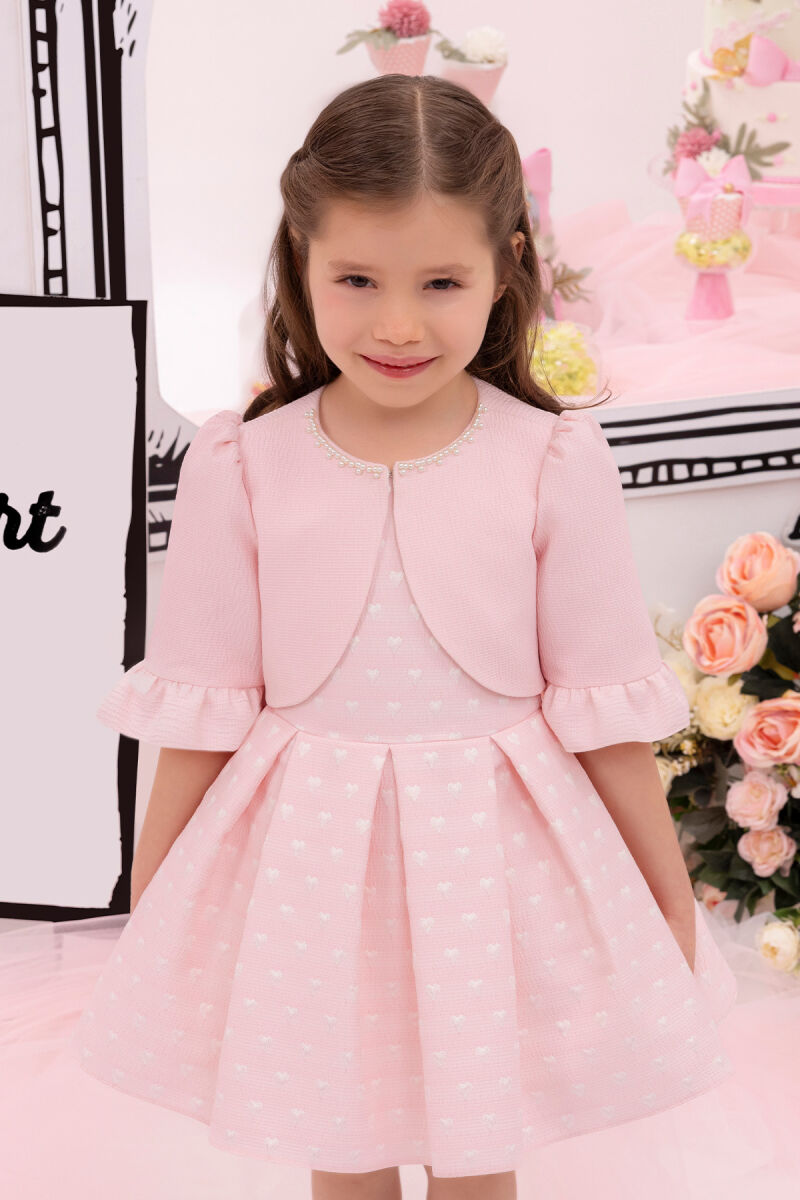 Powder Heart Jacquard Girl Child Bolero Dress 6-24 MONTH 34180PR - 10