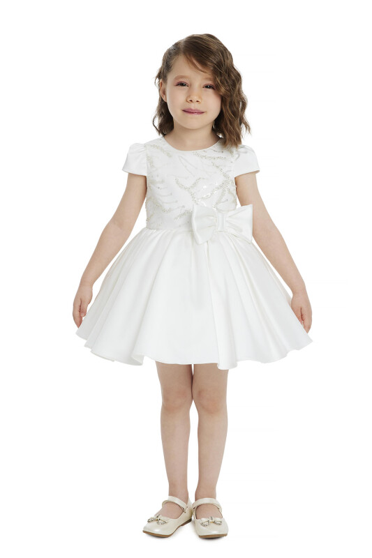 Ecru Short-Sleeved Girls Dress 6-24 MONTH 34197PR 