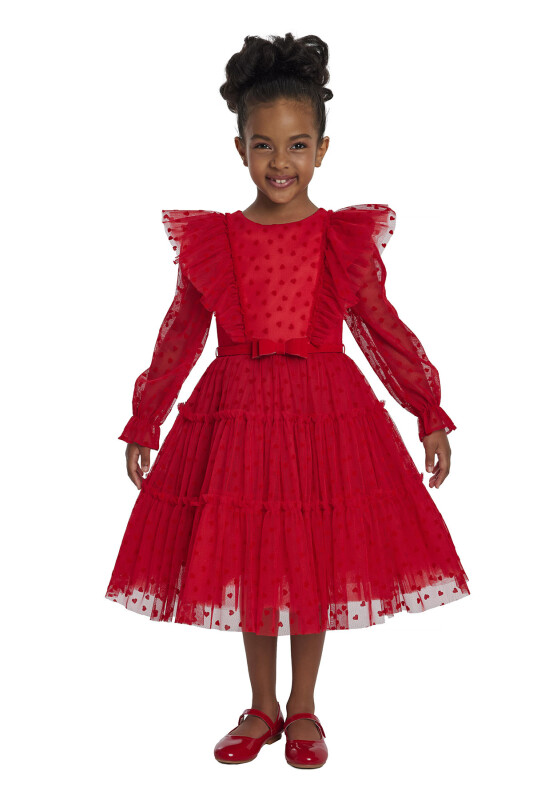 Red Heart-Shaped Girls Dress 3-7 AGE 34161PR - 3