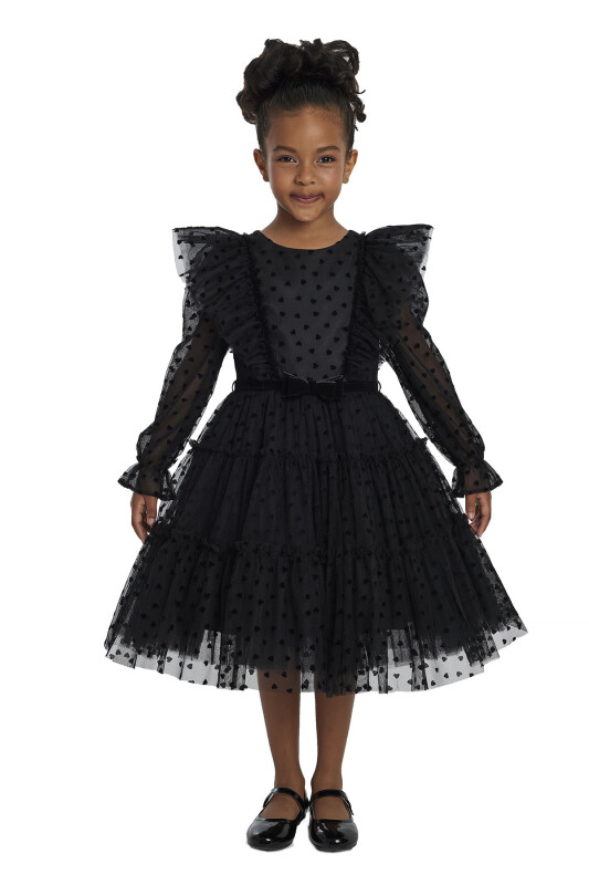 Black Heart-Shaped Girls Dress 3-7 AGE 34161PR - 4