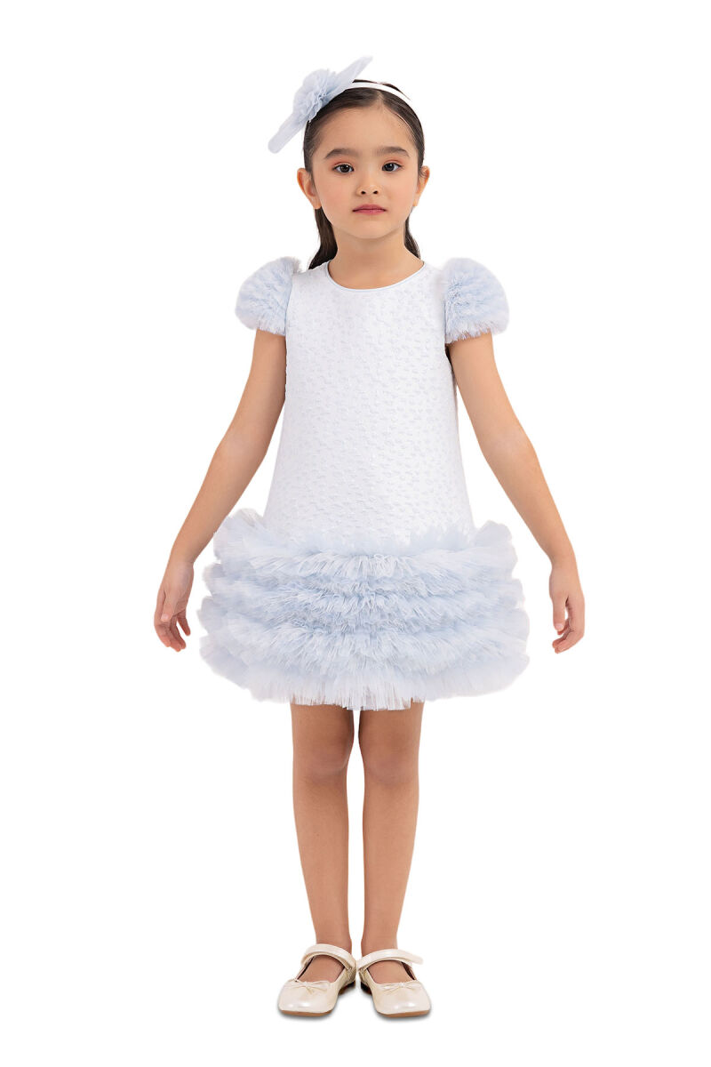 Blue Ruffle-Sleeved, Dress for Girls 2-6 AGE 33344PR - 1