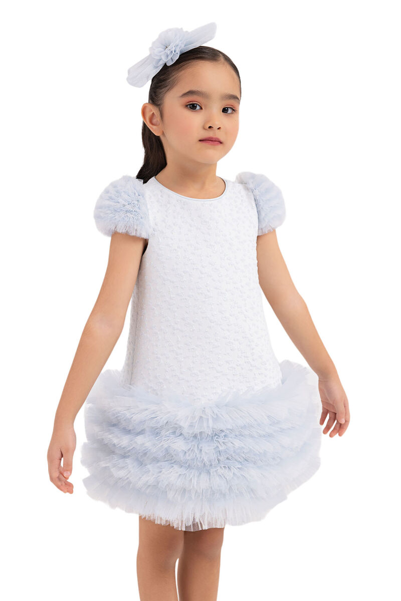 Blue Ruffle-Sleeved, Dress for Girls 2-6 AGE 33344PR - 3