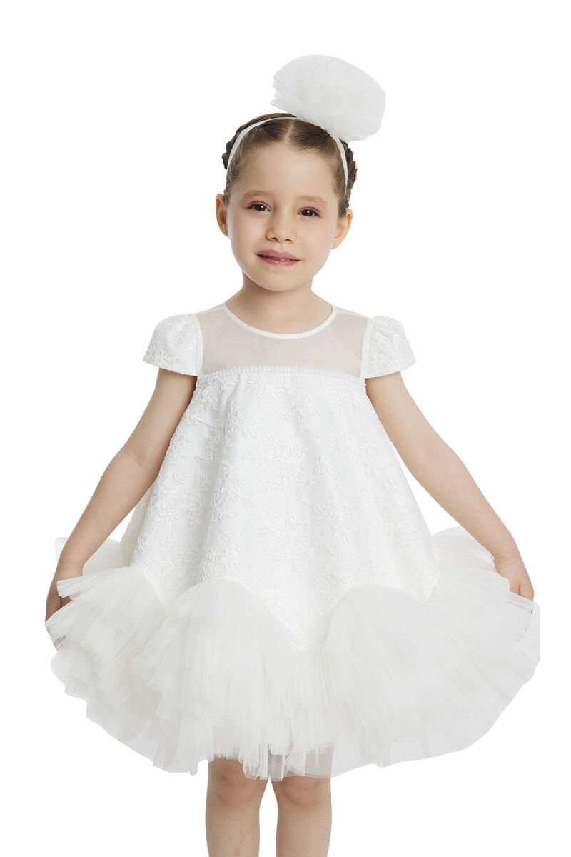 Ecru A-line Lace Girls Dress 6-24 MONTH 34110PR - 3