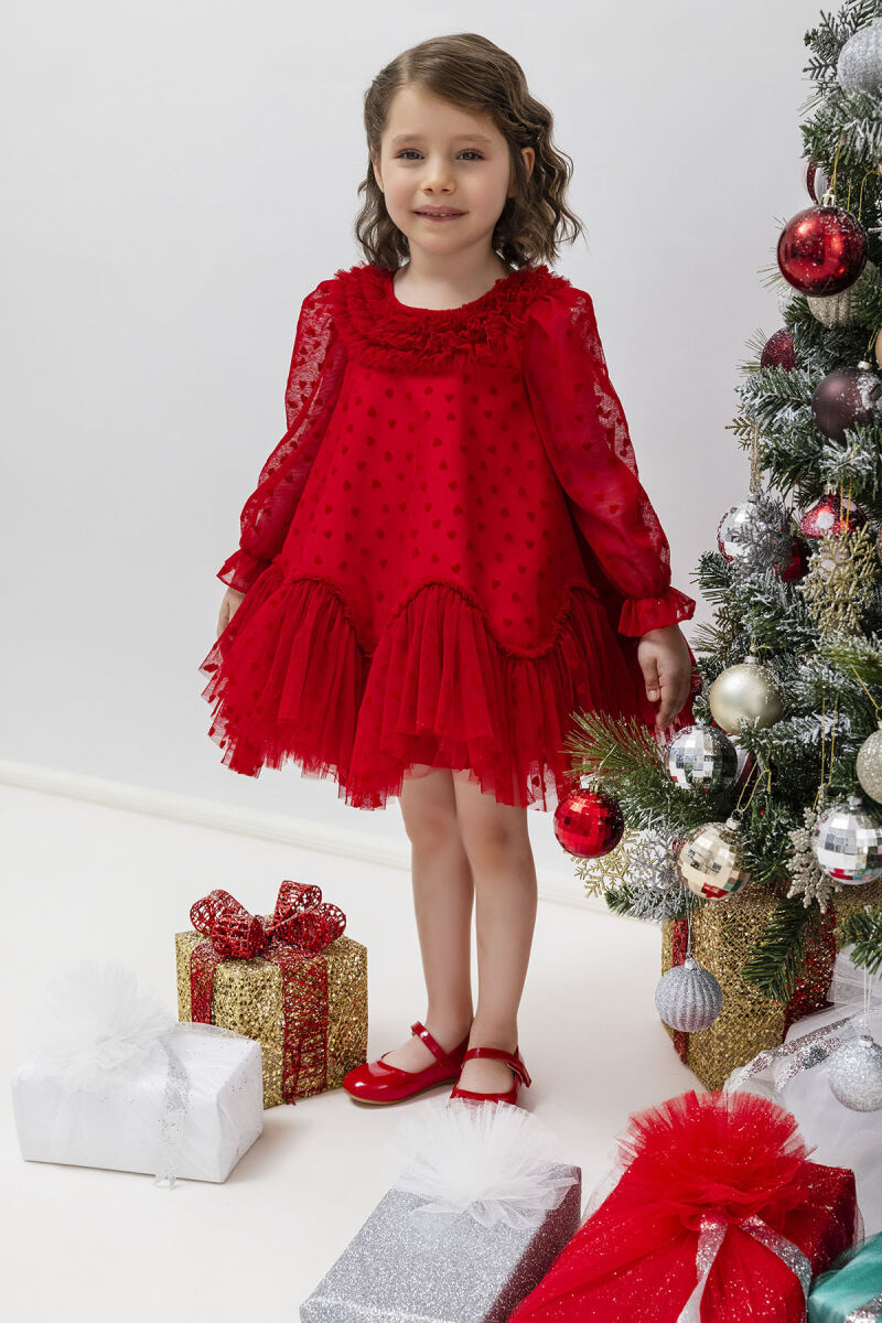 Red Ruffled Girls Dress 6-24 MONTH 34162PR - 1