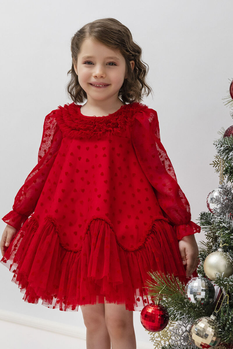 Red Ruffled Girls Dress 6-24 MONTH 34162PR - 2