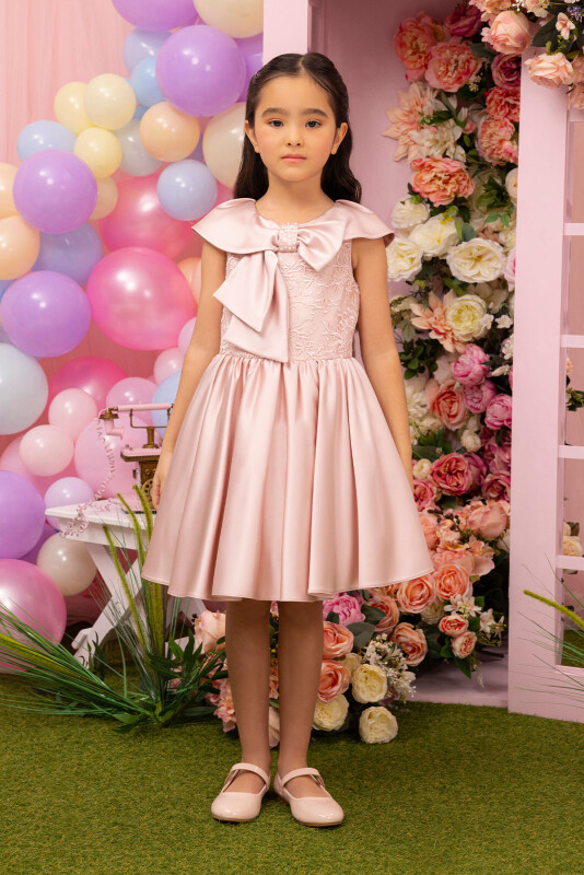 Powder Shawl Collar Girl's Dress 3-7 AGE 34008PR 