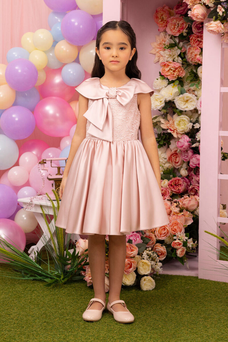 Powder Shawl Collar Girl's Dress 3-7 AGE 34008PR - 1