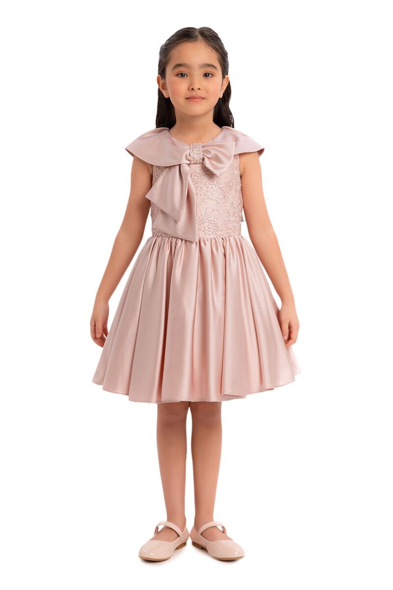 Powder Shawl Collar Girl's Dress 3-7 AGE 34008PR - 2