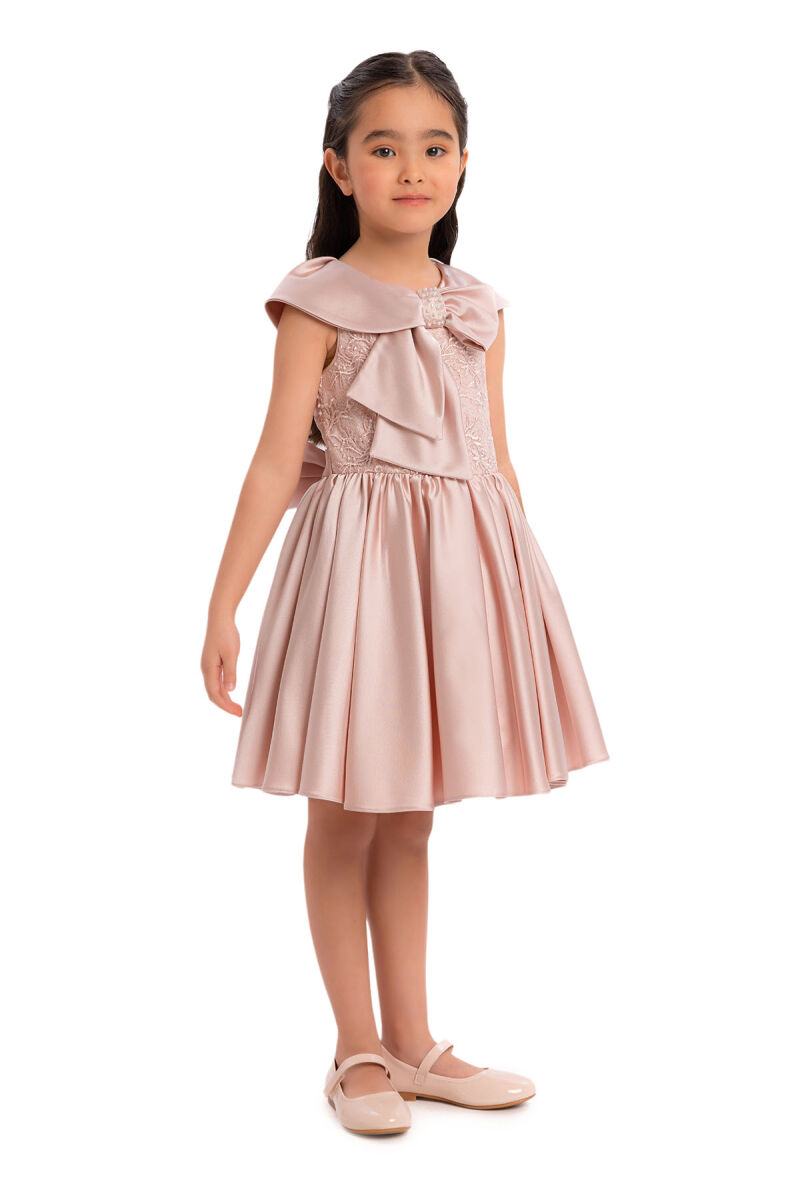 Powder Shawl Collar Girl's Dress 3-7 AGE 34008PR - 3