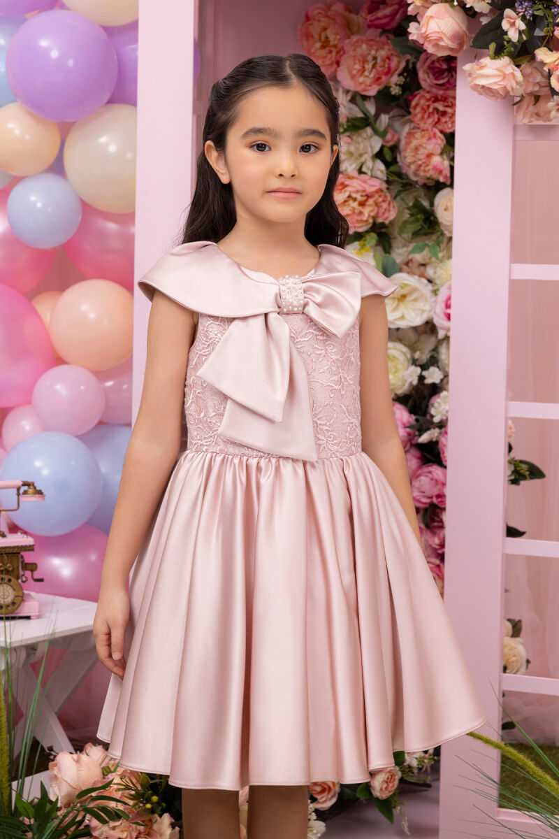 Powder Shawl Collar Girl's Dress 3-7 AGE 34008PR - 7