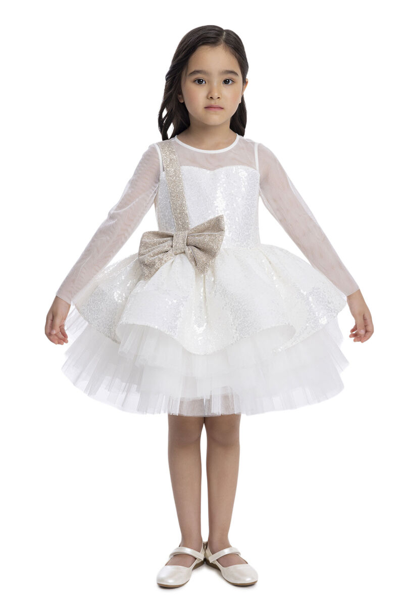 Ecru Sequined Girl's Dress 3-7 AGE 34041PR - 1