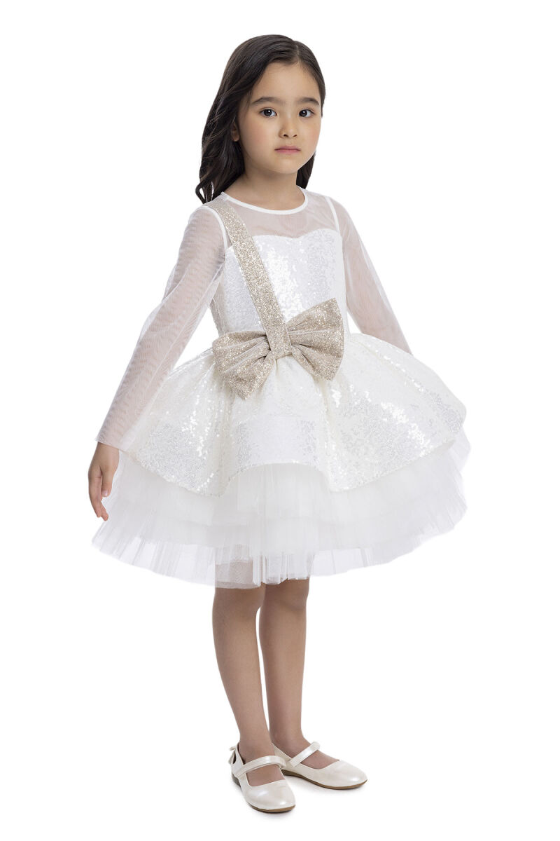 Ecru Sequined Girl's Dress 3-7 AGE 34041PR - 2