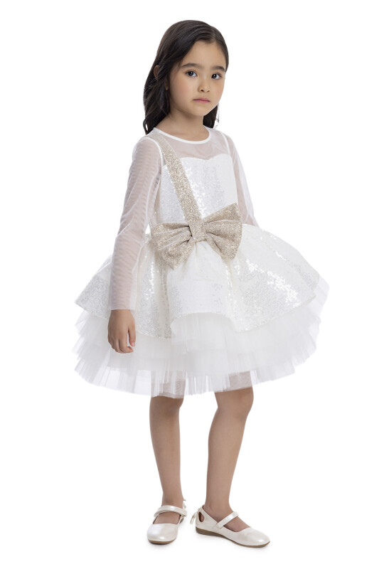 Ecru Sequined Girl's Dress 3-7 AGE 34041PR - 3