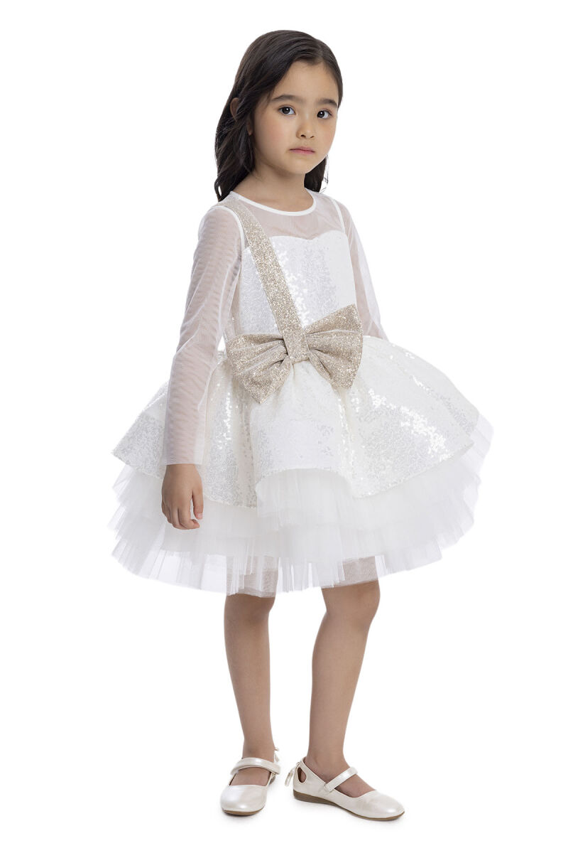 Ecru Sequined Girl's Dress 3-7 AGE 34041PR - 3