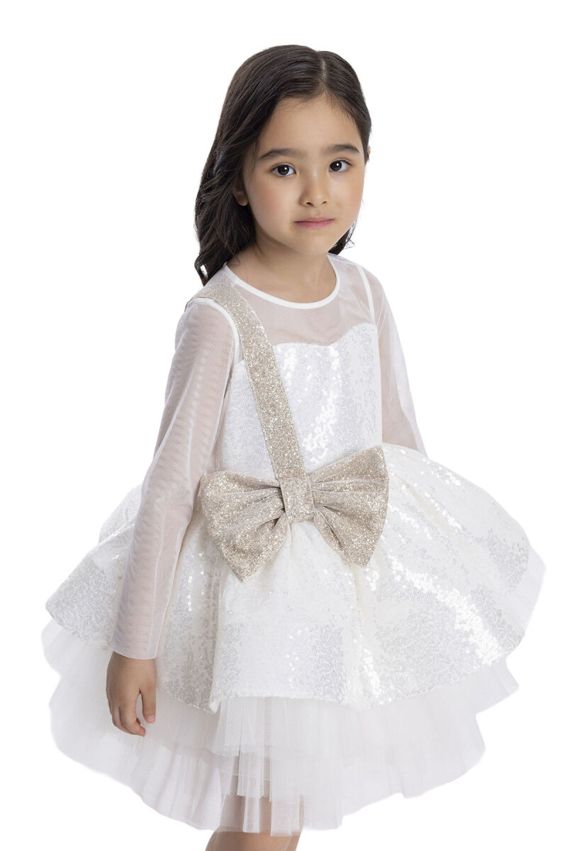 Ecru Sequined Girl's Dress 3-7 AGE 34041PR - 4