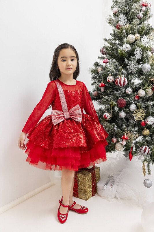 Red Sequined Girl's Dress 3-7 AGE 34041PR 