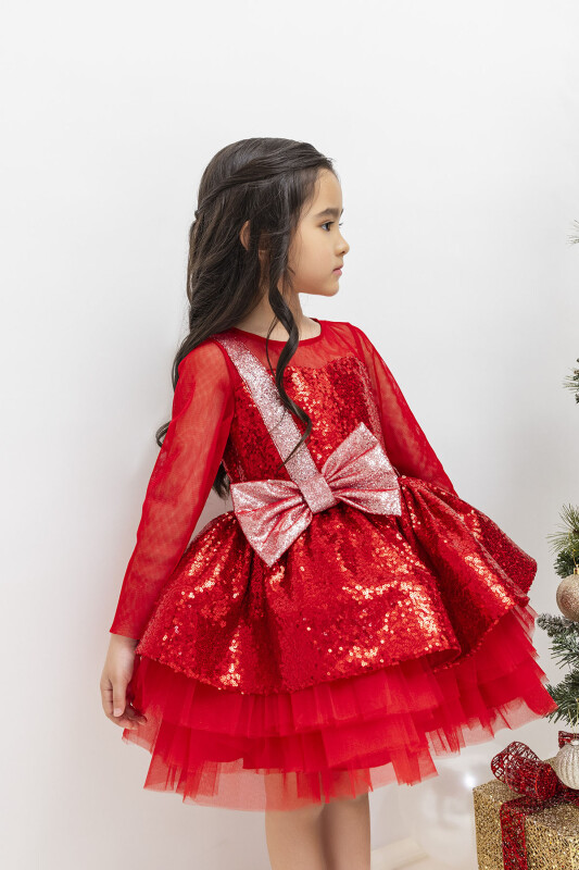 Red Sequined Girl's Dress 3-7 AGE 34041PR - 2