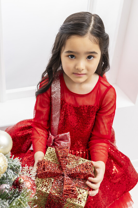 Red Sequined Girl's Dress 3-7 AGE 34041PR - 3