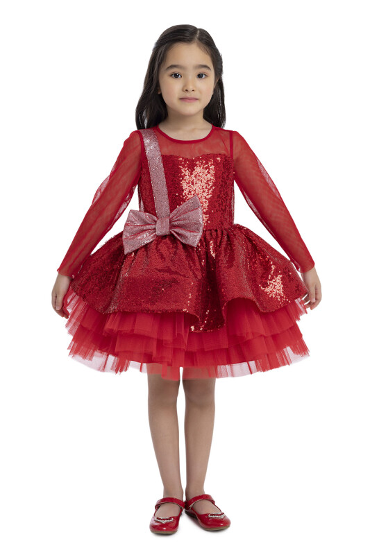 Red Sequined Girl's Dress 3-7 AGE 34041PR - 4