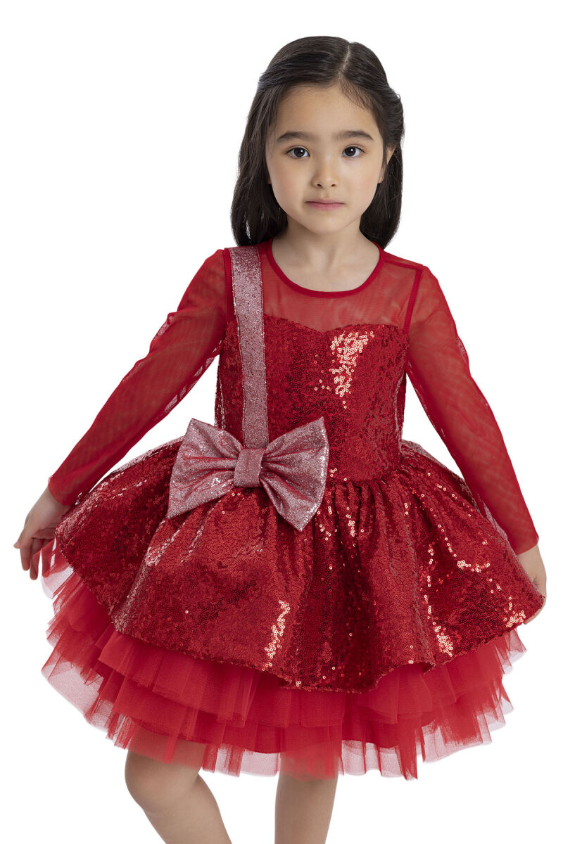 Red Sequined Girl's Dress 3-7 AGE 34041PR - 5