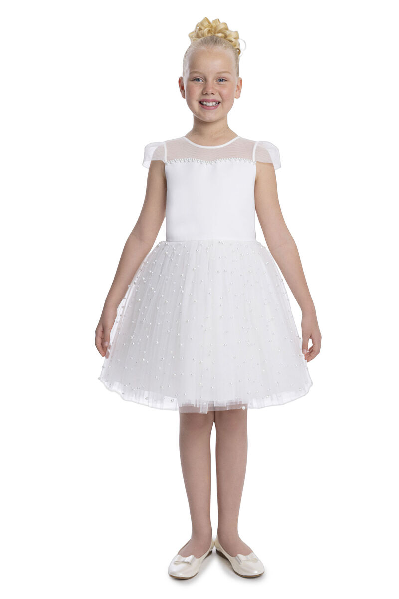 Ecru Heart Neckline Girl's Dress 8-12 AGE 34056PR - 1