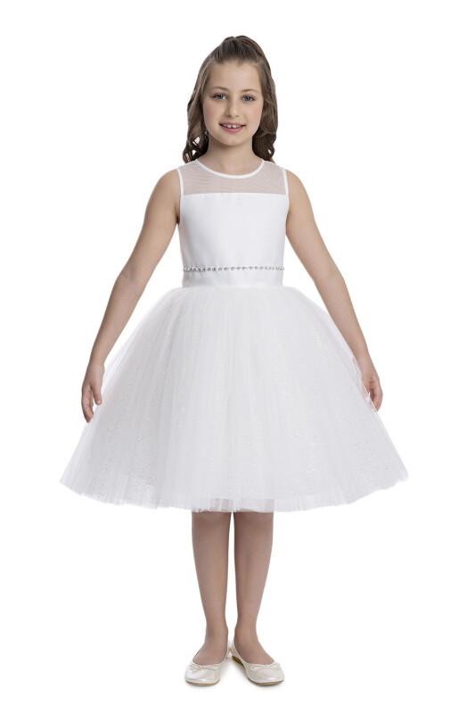 Ecru Sleeveless Cut Girl's Dress 8-12 AGE 34057PR 
