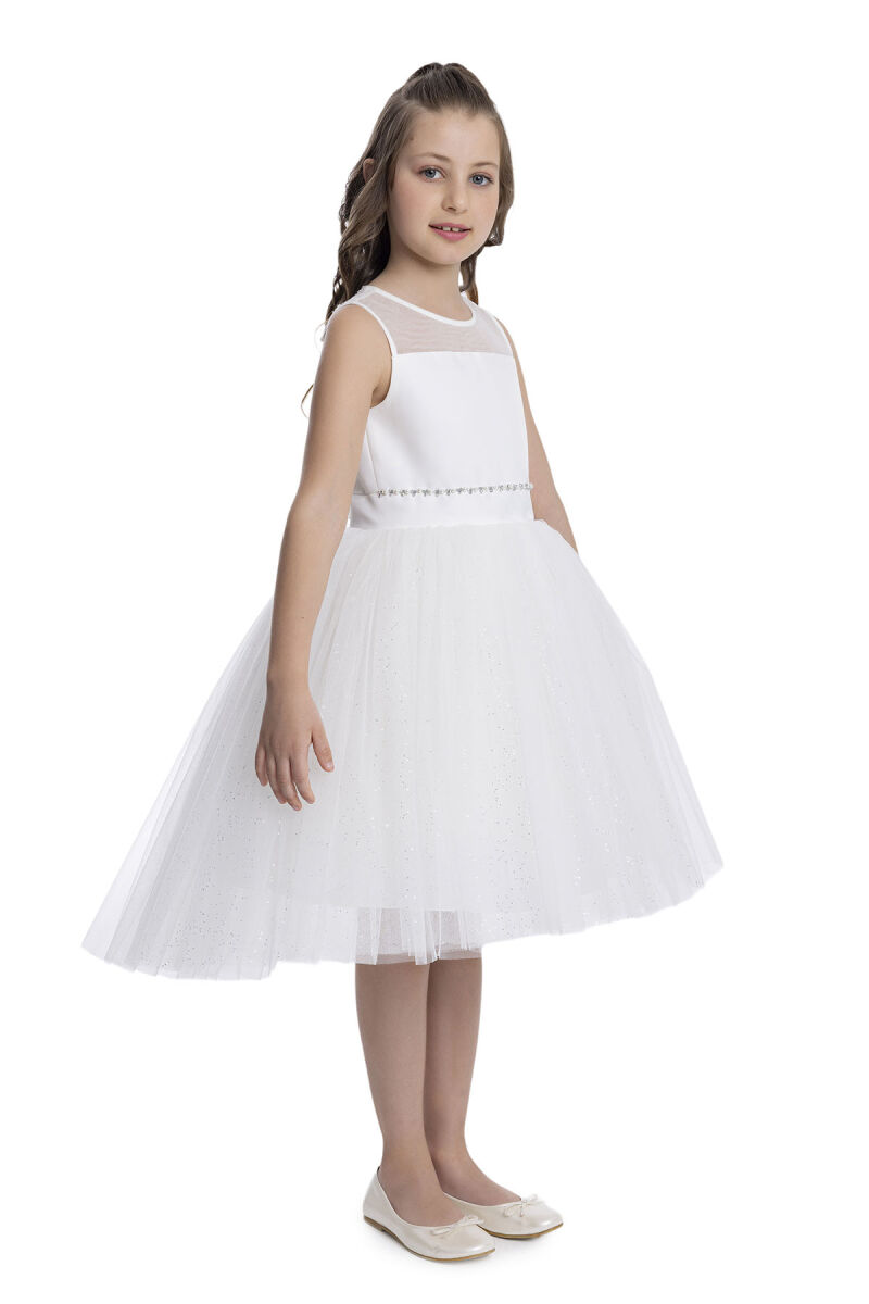 Ecru Sleeveless Cut Girl's Dress 8-12 AGE 34057PR - 2