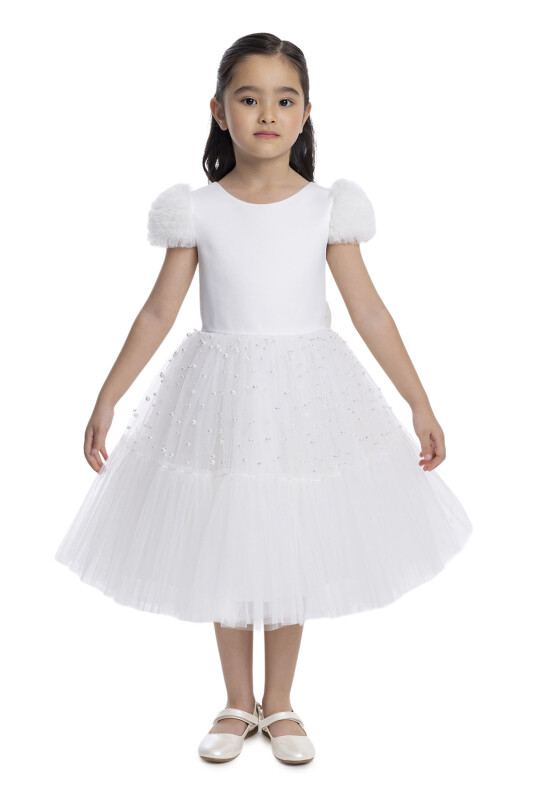 Ecru Pearl-Embellished Girls Dress 3-7 AGE 34115PR 