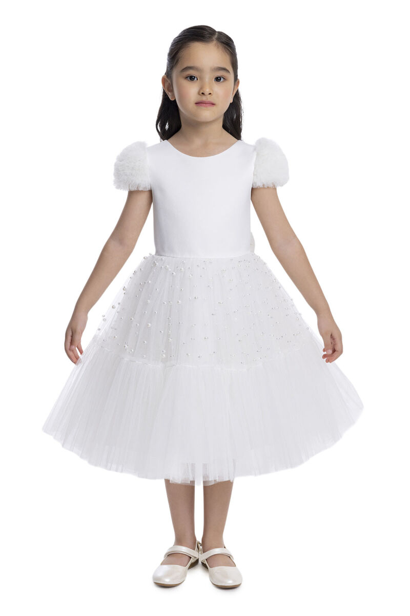 Ecru Pearl-Embellished Girls Dress 3-7 AGE 34115PR - 1