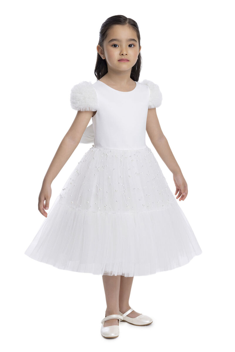 Ecru Pearl-Embellished Girls Dress 3-7 AGE 34115PR - 2