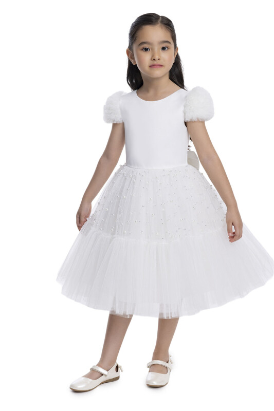 Ecru Pearl-Embellished Girls Dress 3-7 AGE 34115PR - 3