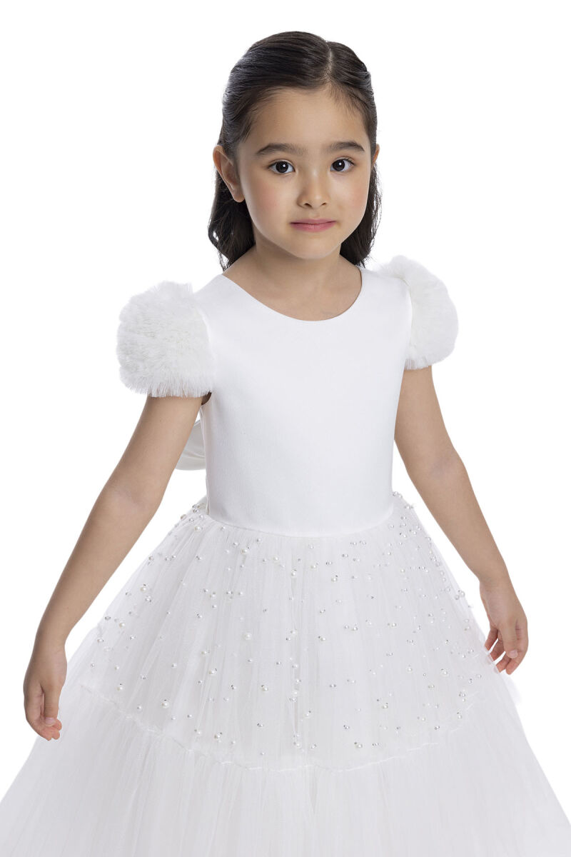 Ecru Pearl-Embellished Girls Dress 3-7 AGE 34115PR - 4