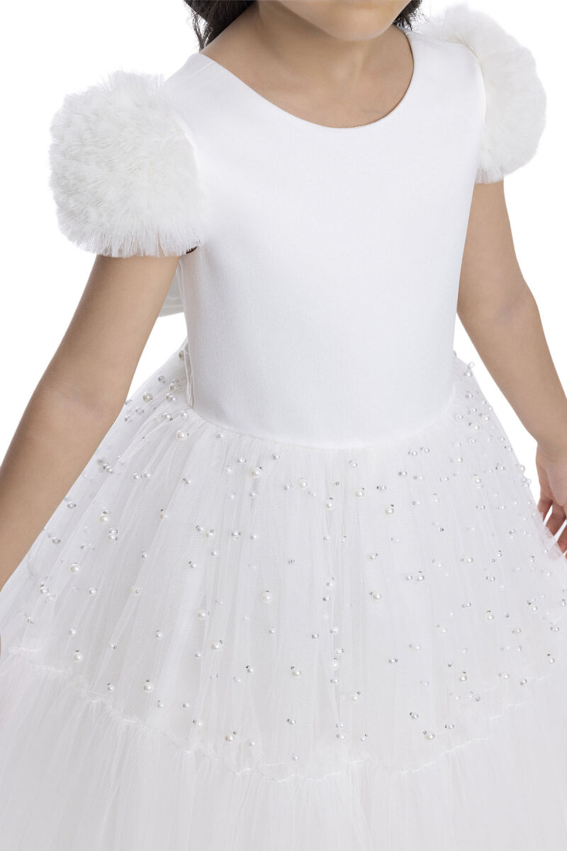 Ecru Pearl-Embellished Girls Dress 3-7 AGE 34115PR - 5