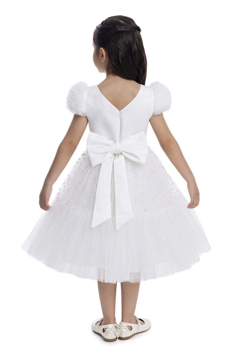 Ecru Pearl-Embellished Girls Dress 3-7 AGE 34115PR - 6