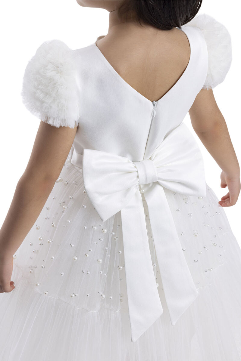 Ecru Pearl-Embellished Girls Dress 3-7 AGE 34115PR - 7