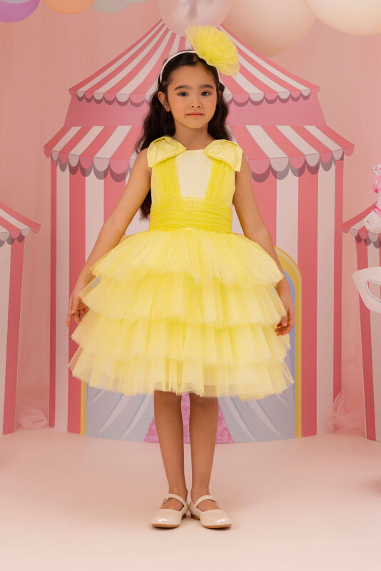 Yellow Girls Layered Tulle Dress 3-7 AGE 34352PR 
