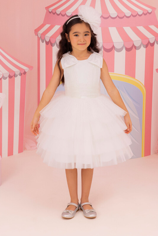 Ecru Girls Layered Tulle Dress 3-7 AGE 34352PR 