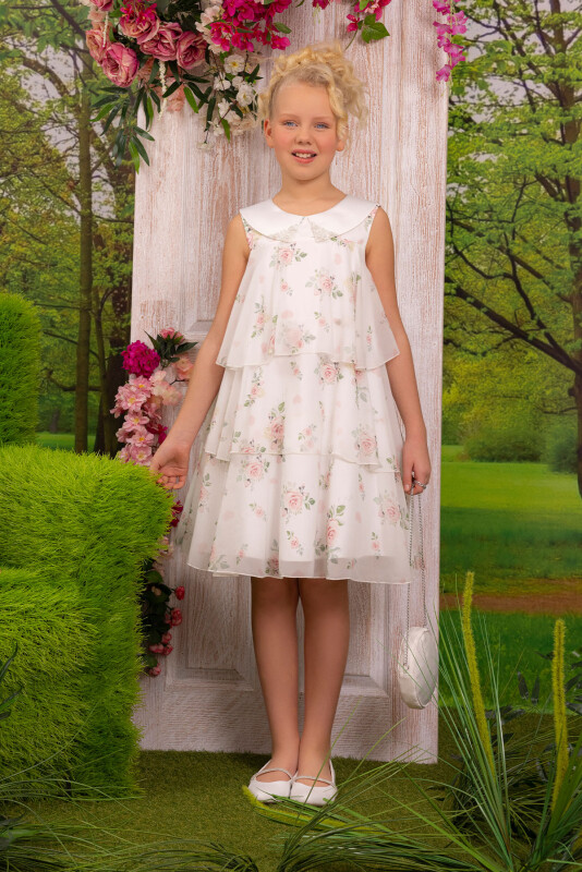 Pink Girls Chiffon Dress with Rose Print 8-12 AGE 34344PR 