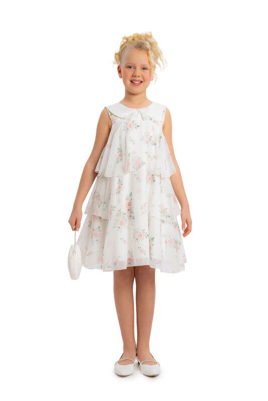 Pink Girls Chiffon Dress with Rose Print 8-12 AGE 34344PR - 2