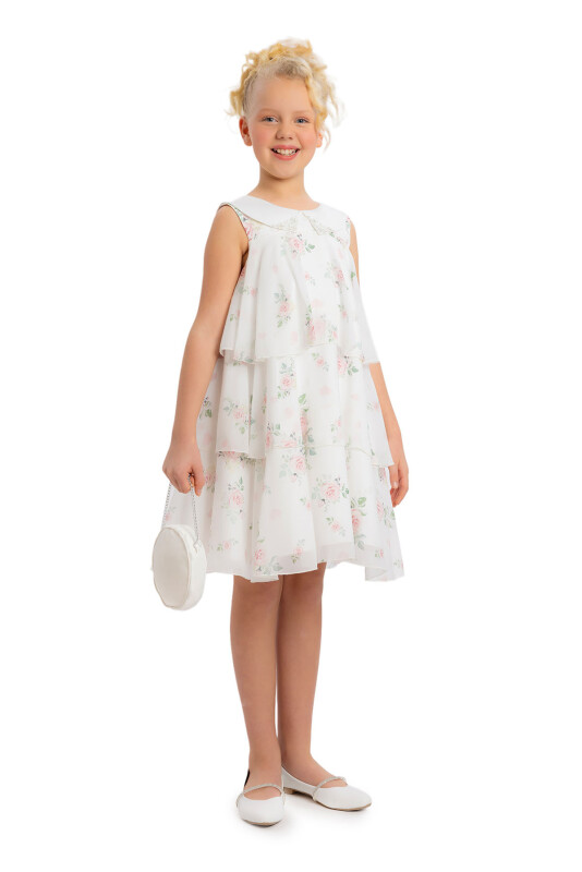 Pink Girls Chiffon Dress with Rose Print 8-12 AGE 34344PR - 3