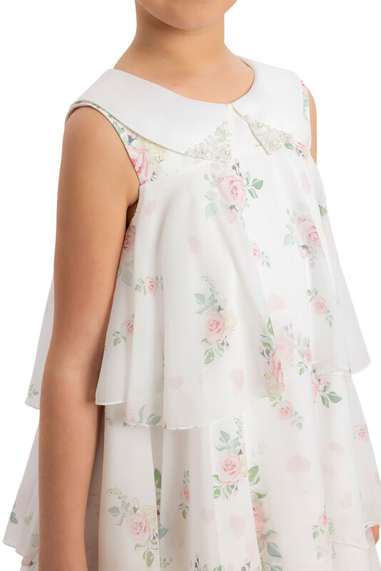 Pink Girls Chiffon Dress with Rose Print 8-12 AGE 34344PR - 4