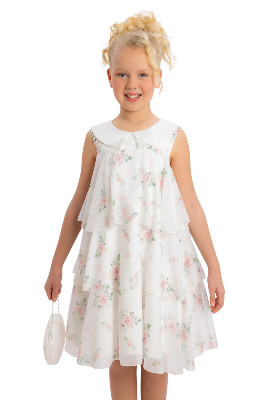 Pink Girls Chiffon Dress with Rose Print 8-12 AGE 34344PR - 5