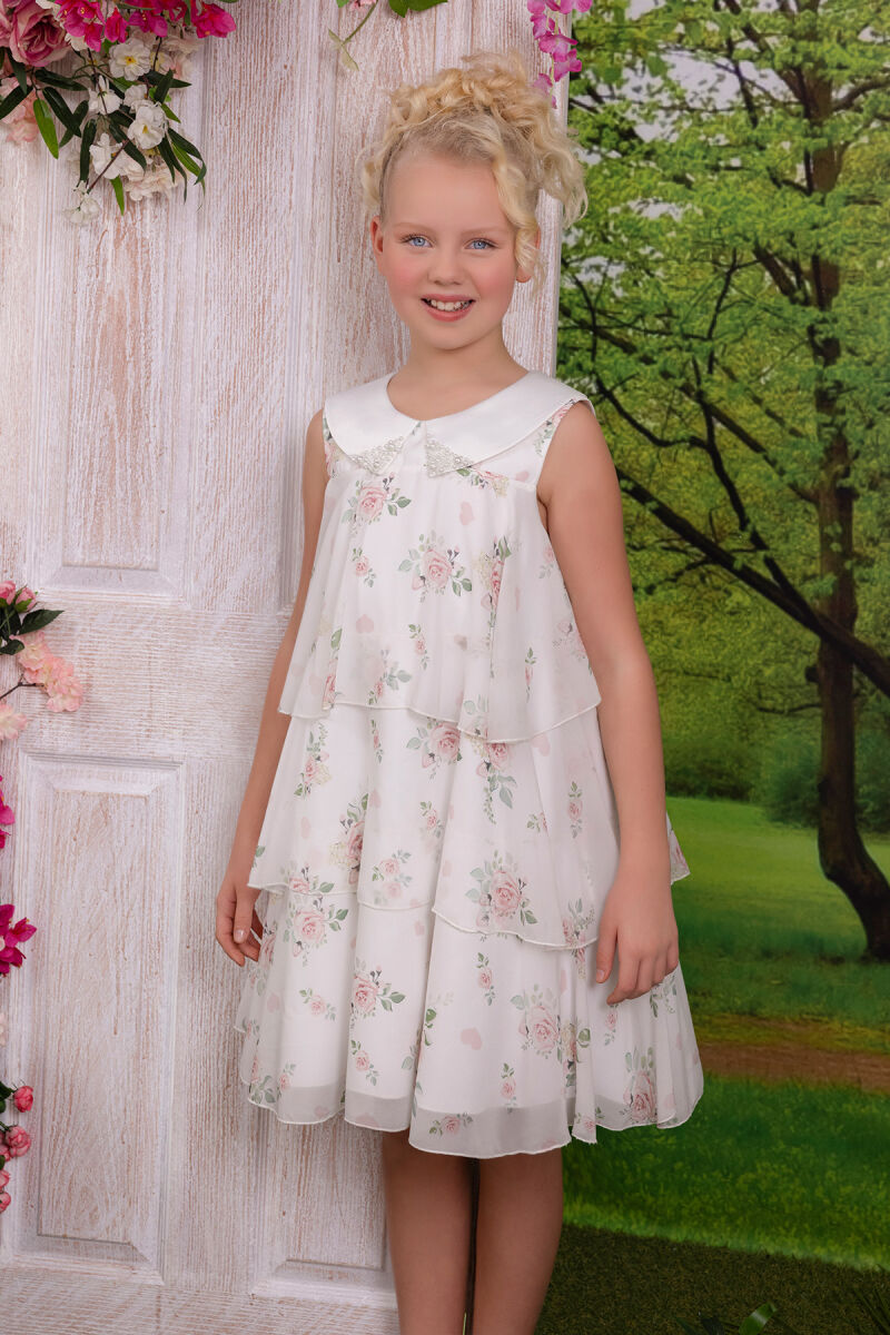 Pink Girls Chiffon Dress with Rose Print 8-12 AGE 34344PR - 7
