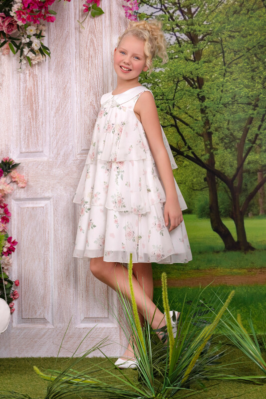 Pink Girls Chiffon Dress with Rose Print 8-12 AGE 34344PR - 8