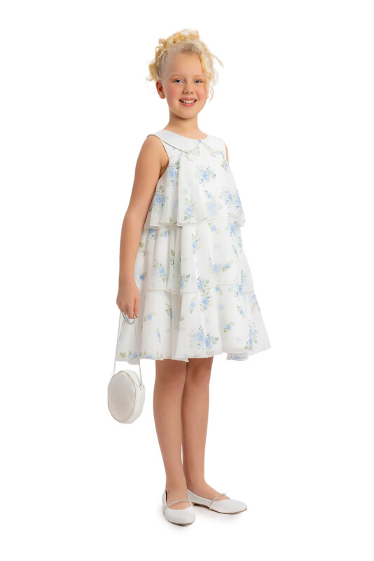 Blue Girls Chiffon Dress with Rose Print 8-12 AGE 34344PR - 3