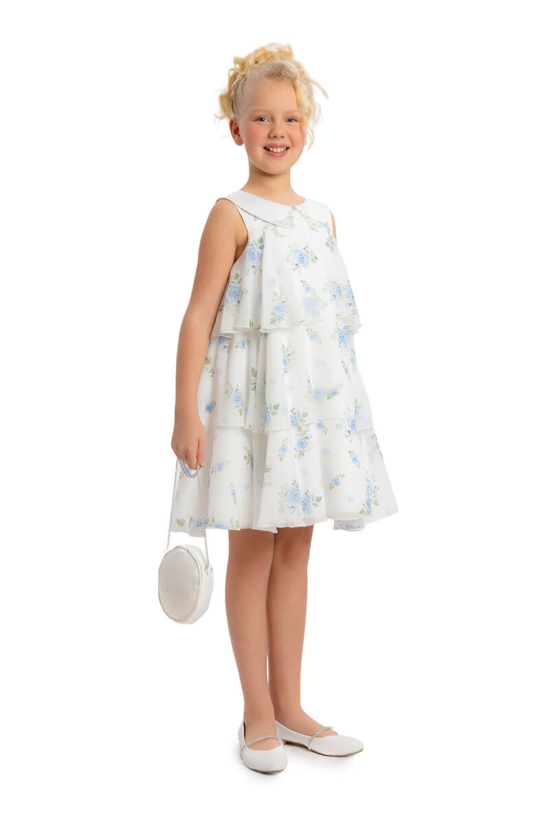 Blue Girls Chiffon Dress with Rose Print 8-12 AGE 34344PR - 3