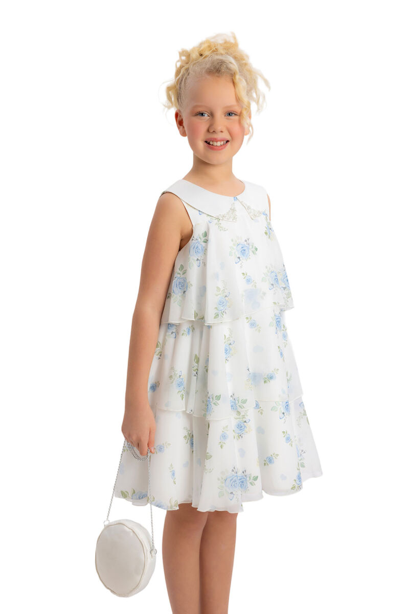 Blue Girls Chiffon Dress with Rose Print 8-12 AGE 34344PR - 4