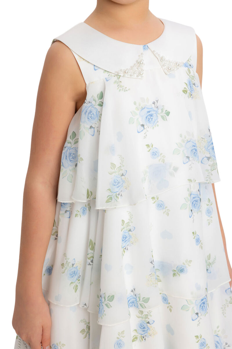 Blue Girls Chiffon Dress with Rose Print 8-12 AGE 34344PR - 5