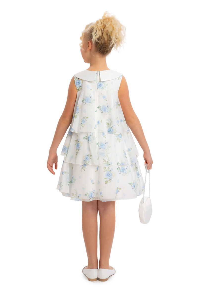Blue Girls Chiffon Dress with Rose Print 8-12 AGE 34344PR - 6